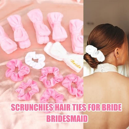 CIEHER 12-Piece Bachelorette Party Favors Set - 6 Spa Headbands & 6 Velvet Hair Scrunchies for Bride and Bridesmaids