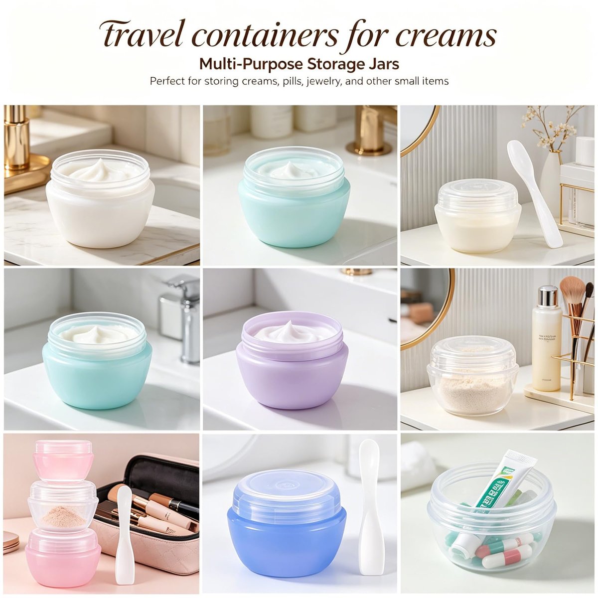 ZOADLE Travel Containers for Toiletries - 3 Size 0.35/0.7/1 OZ Sample Jars, TSA Approved Leak-Proof Travel Size Toiletries Containers with Lids for Cosmetic Makeup Face Body Hand Cream - görsel 13