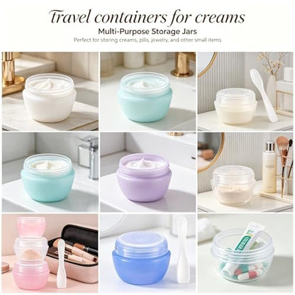 ZOADLE Travel Containers for Toiletries - 3 Size 0.35/0.7/1 OZ Sample Jars, TSA Approved Leak-Proof Travel Size Toiletries Containers with Lids for Cosmetic Makeup Face Body Hand Cream