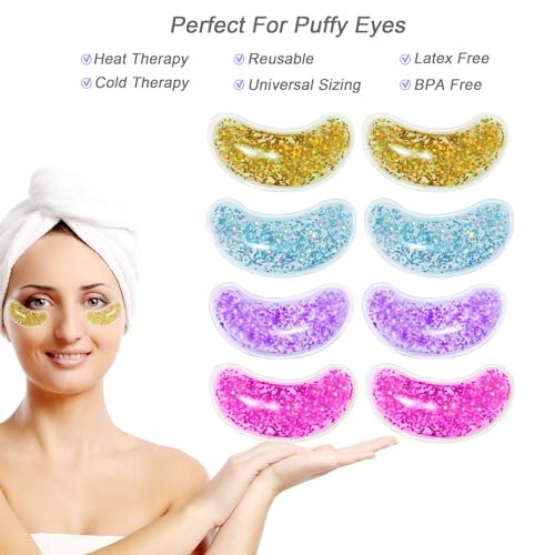 Reusable Under Eye Patches for Puffy Eyes - Cooling Gel Eye Mask for Dark Circles, Migraine Relief & Sinus Pain - 8 Pack - görsel 6