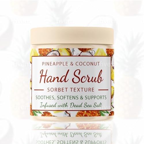 CalmGrace Hand Scrub for Dry Hands – Dead Sea Salts & Pineapple Coconut Scent – Sorbet Texture Exfoliating Hand Scrub with Avocado Oil, Vitamin E & C – 10.5 oz Avelisse