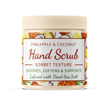 CalmGrace Hand Scrub for Dry Hands – Dead Sea Salts & Pineapple Coconut Scent – Sorbet Texture Exfoliating Hand Scrub with Avocado Oil, Vitamin E & C – 10.5 oz Avelisse