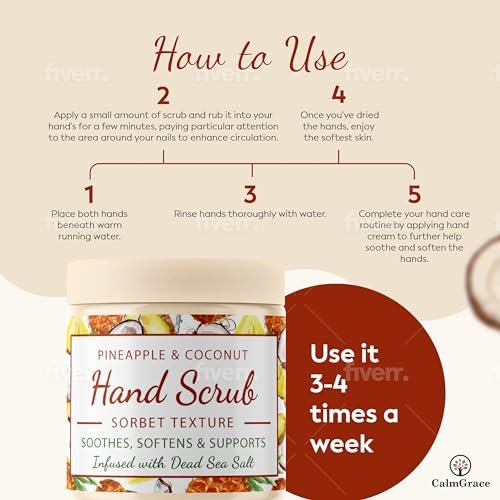 CalmGrace Hand Scrub for Dry Hands – Dead Sea Salts & Pineapple Coconut Scent – Sorbet Texture Exfoliating Hand Scrub with Avocado Oil, Vitamin E & C – 10.5 oz Avelisse
