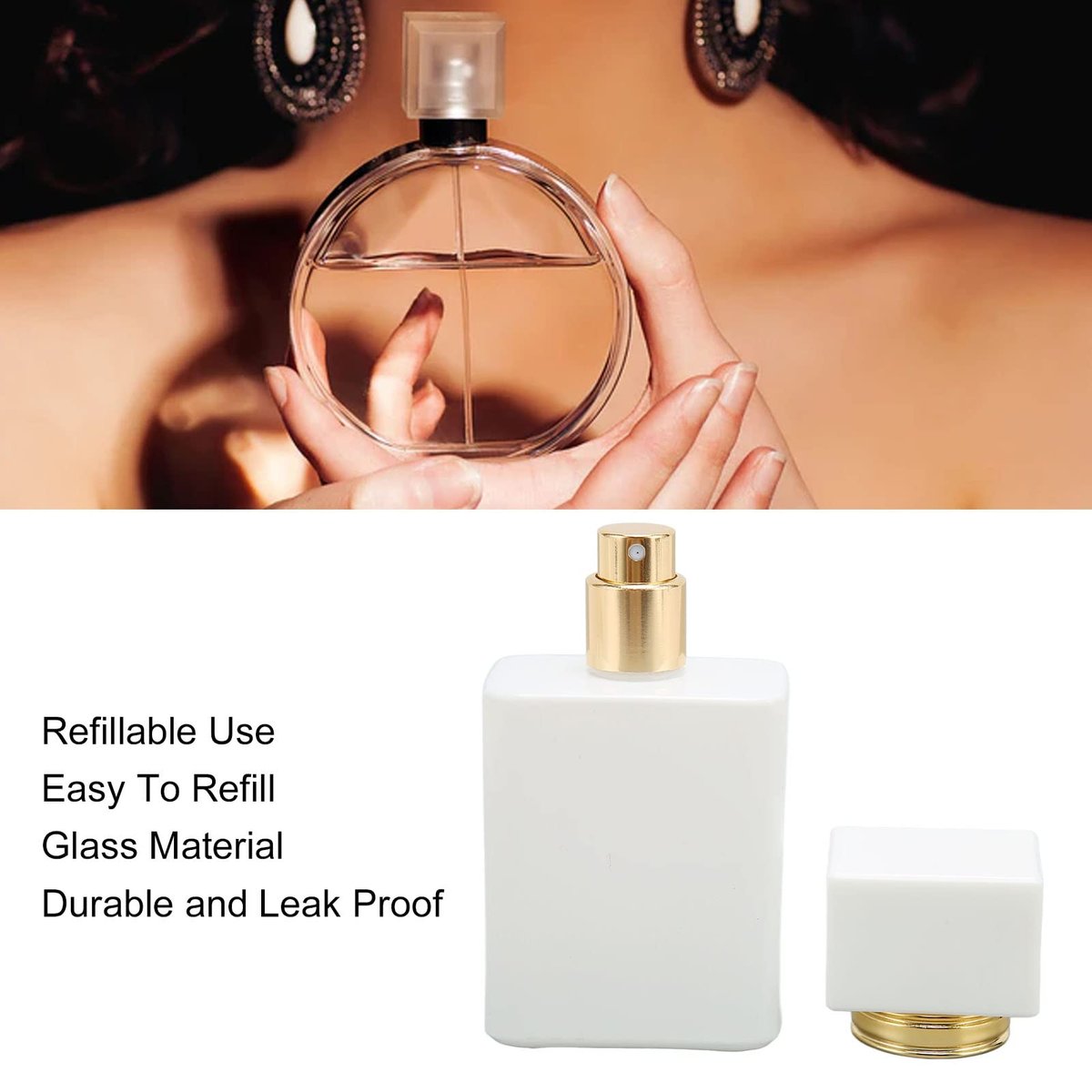 Refillable Empty Glass Perfume Bottle Atomizer - 2 Pack, 30ml, White with Golden Nozzle - görsel 5