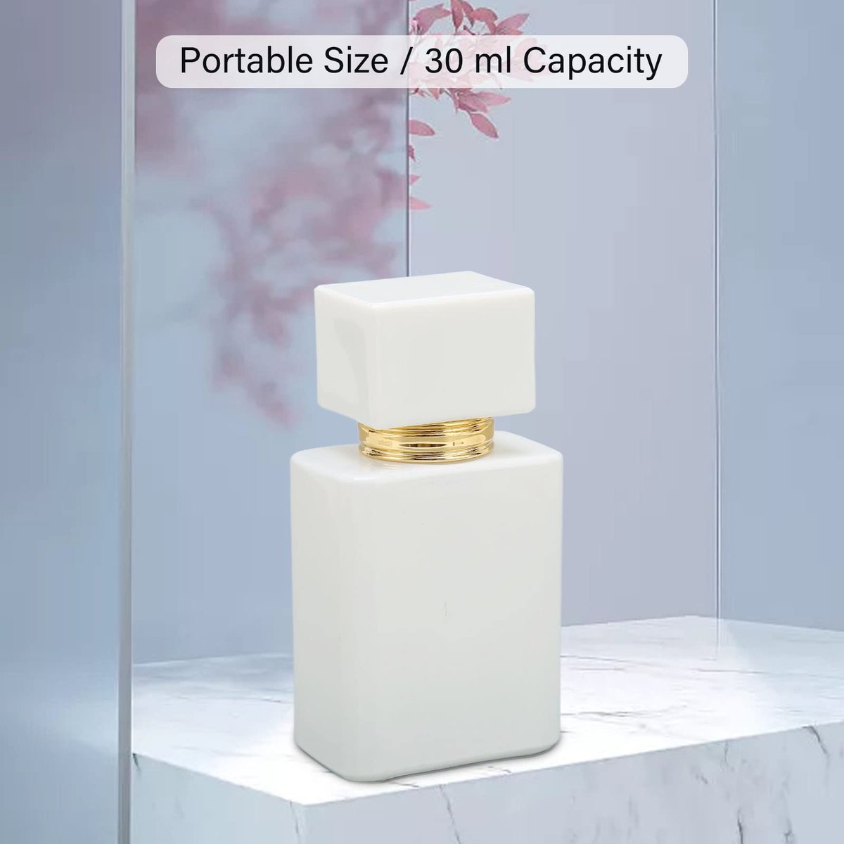 Refillable Empty Glass Perfume Bottle Atomizer - 2 Pack, 30ml, White with Golden Nozzle - görsel 7