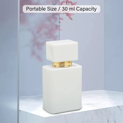 Refillable Empty Glass Perfume Bottle Atomizer - 2 Pack, 30ml, White with Golden Nozzle