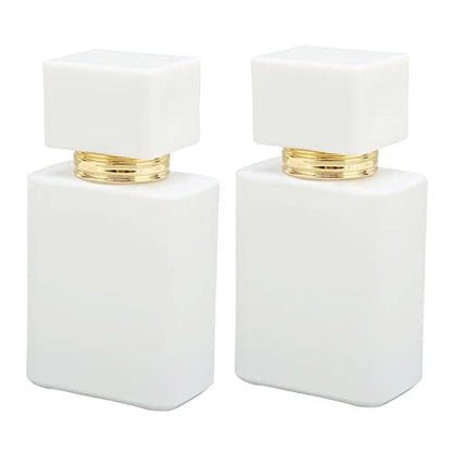Refillable Empty Glass Perfume Bottle Atomizer - 2 Pack, 30ml, White with Golden Nozzle