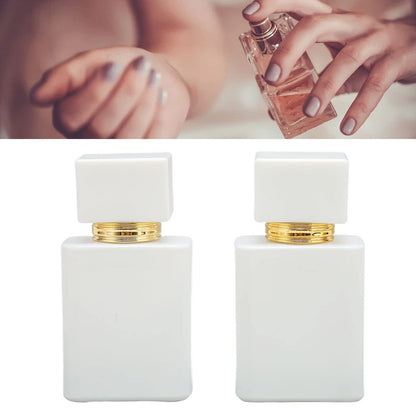 Refillable Empty Glass Perfume Bottle Atomizer - 2 Pack, 30ml, White with Golden Nozzle