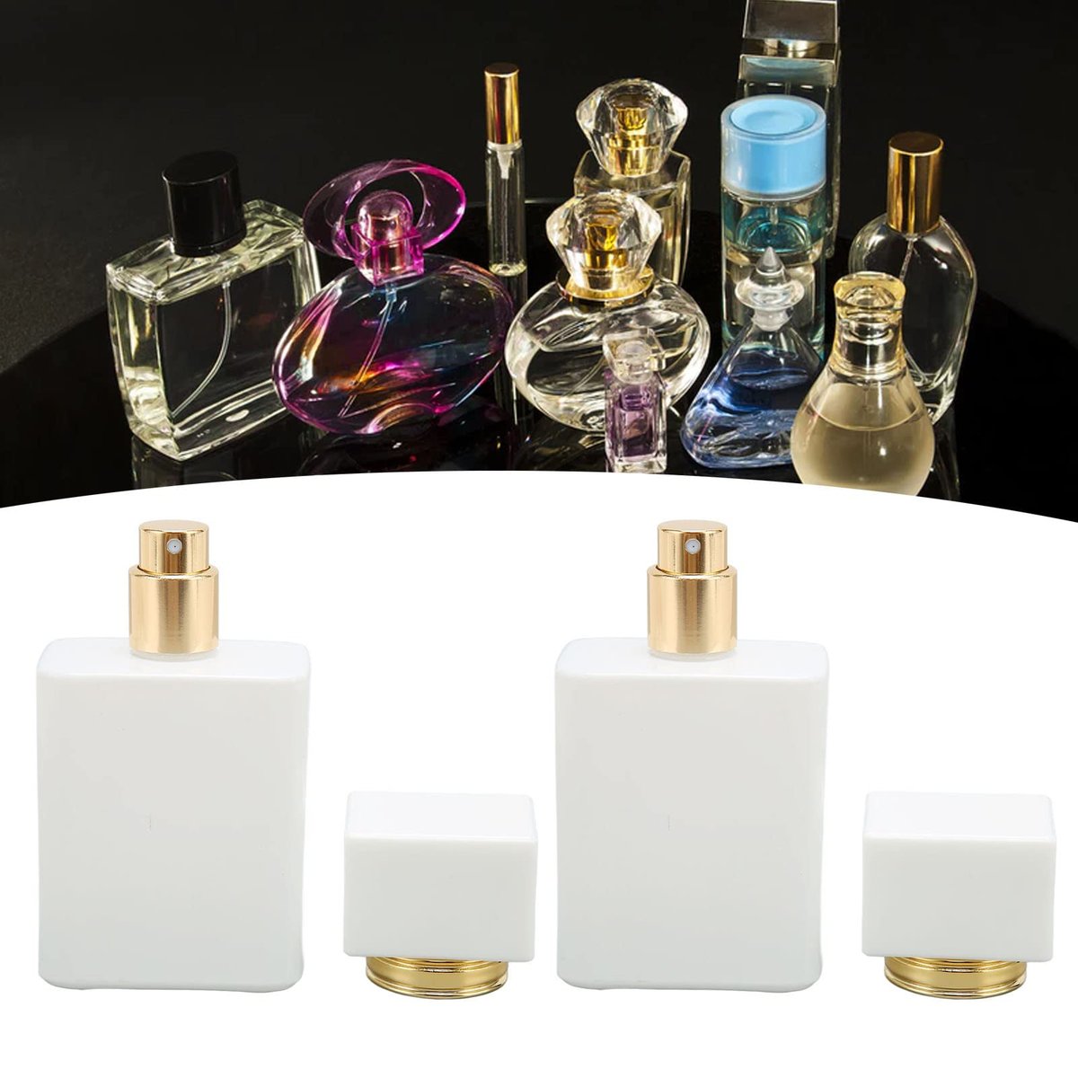 Refillable Empty Glass Perfume Bottle Atomizer - 2 Pack, 30ml, White with Golden Nozzle - görsel 9