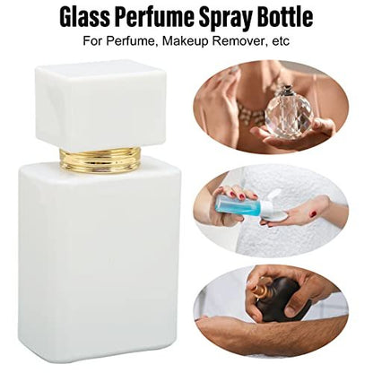 Refillable Empty Glass Perfume Bottle Atomizer - 2 Pack, 30ml, White with Golden Nozzle