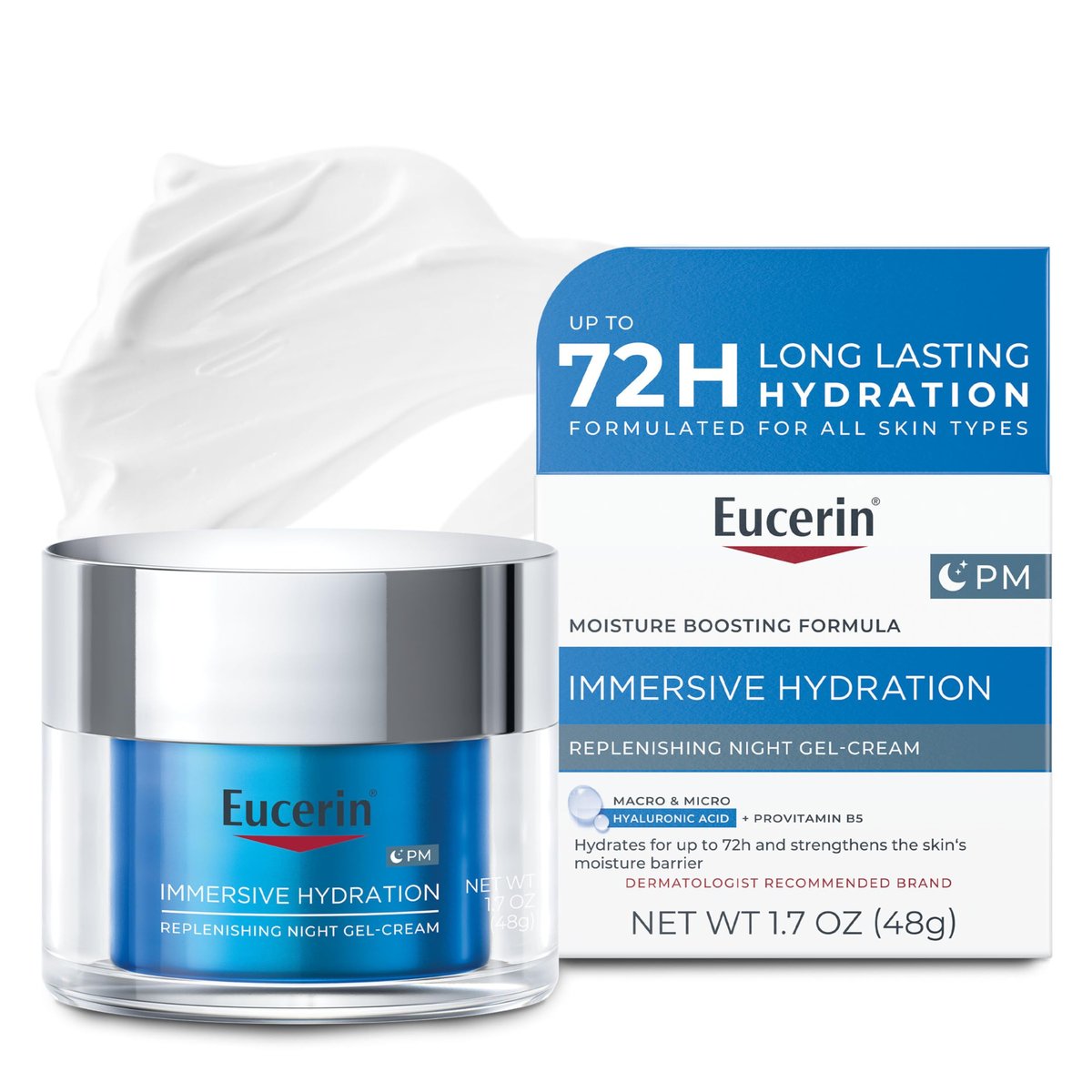 Eucerin Immersive Hydration Replenishing Night Gel Face Cream with Hyaluronic Acid and Provitamin B5, Ultra-Lightweight Face Moisturizer, Reduces Look of Fine Lines and Wrinkles, 1.7 Oz Avelisse