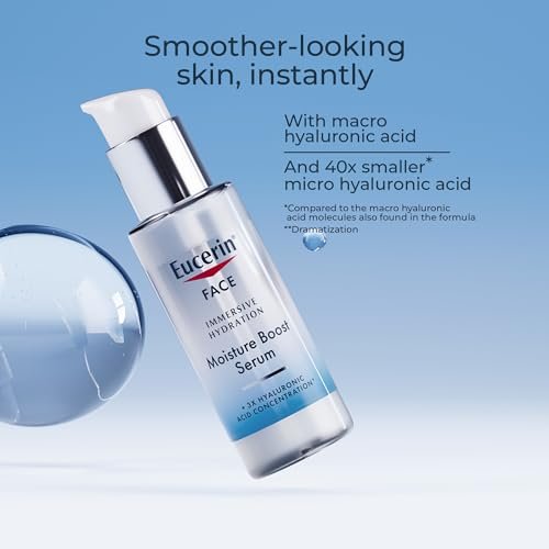 Eucerin Immersive Hydration Smoothing Face Serum, Ultra-Lightweight Hyaluronic Acid Serum Reduces the Look of Fine Lines and Wrinkles, 1 Fl Oz Bottle Avelisse