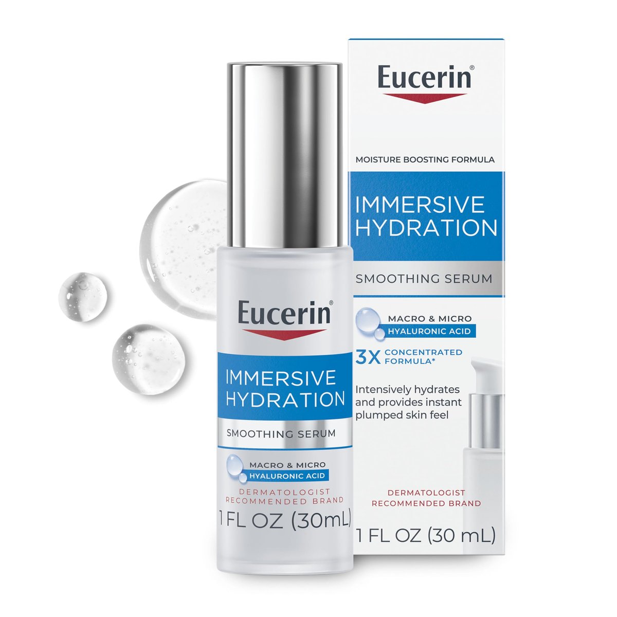 Eucerin Immersive Hydration Smoothing Face Serum, Ultra-Lightweight Hyaluronic Acid Serum Reduces the Look of Fine Lines and Wrinkles, 1 Fl Oz Bottle Avelisse