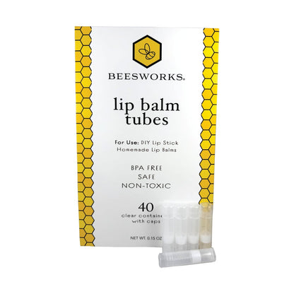 Beesworks Lip Balm Containers, Round Tubes | Pack of 40 | Clear, 0.15oz Containers with Caps, Made in USA | For DIY Lip Stick, Homemade Lip Balms Avelisse