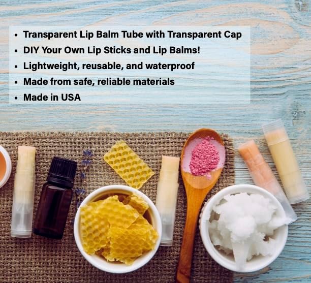 Beesworks Lip Balm Containers, Round Tubes | Pack of 40 | Clear, 0.15oz Containers with Caps, Made in USA | For DIY Lip Stick, Homemade Lip Balms Avelisse