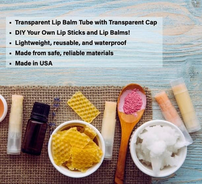 Beesworks Lip Balm Containers, Round Tubes | Pack of 40 | Clear, 0.15oz Containers with Caps, Made in USA | For DIY Lip Stick, Homemade Lip Balms Avelisse