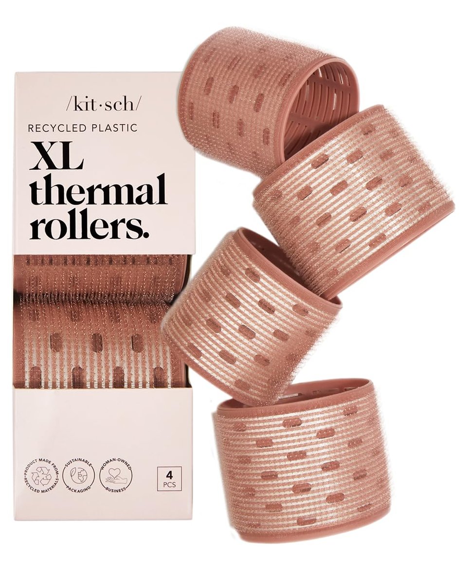 Kitsch Ceramic Hair Rollers – Self-Grip Heatless Curlers for Overnight Voluminous Curls, Frizz-Free, Large Size, Terracotta, 4 Count - görsel 1