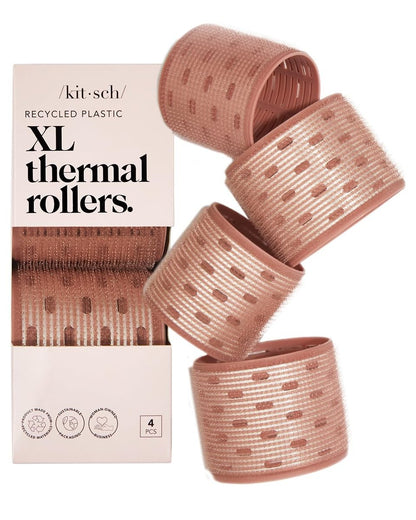Kitsch Ceramic Hair Rollers – Self-Grip Heatless Curlers for Overnight Voluminous Curls, Frizz-Free, Large Size, Terracotta, 4 Count