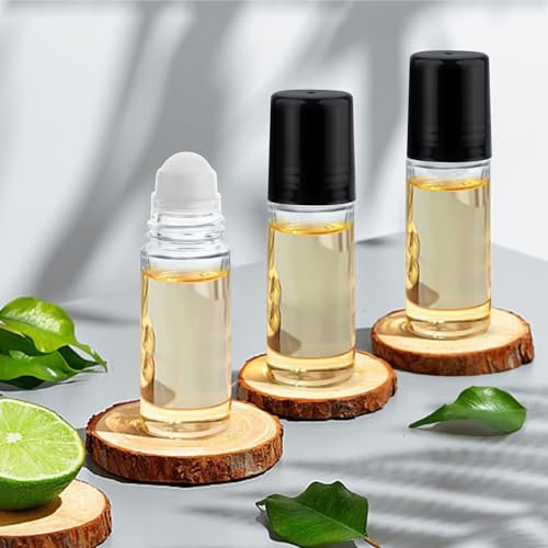 Mirrline 12 Pack 30ml/1oz Empty Glass Roll On Bottles with Plastic Roller Ball & Black Lid for Essential Oils, Perfume, and Cosmetic Oils Avelisse