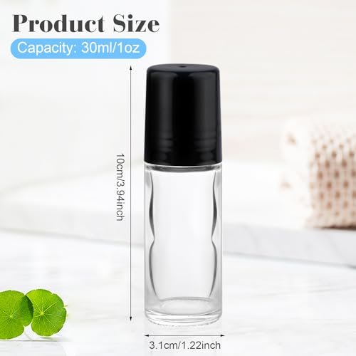 Mirrline 12 Pack 30ml/1oz Empty Glass Roll On Bottles with Plastic Roller Ball & Black Lid for Essential Oils, Perfume, and Cosmetic Oils Avelisse