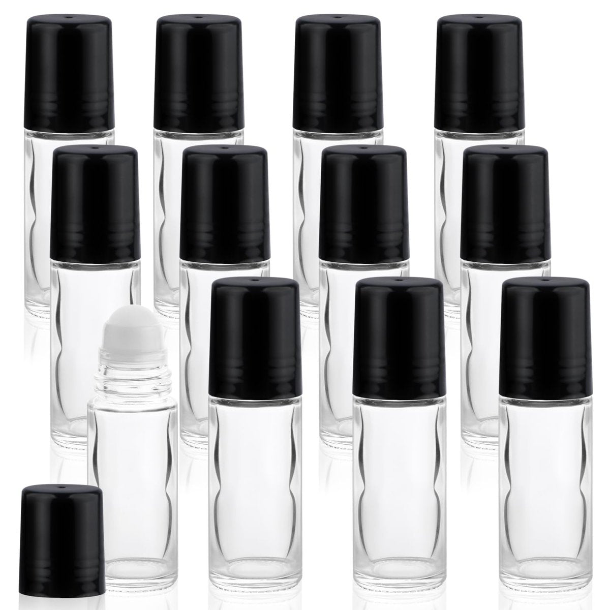 Mirrline 12 Pack 30ml/1oz Empty Glass Roll On Bottles with Plastic Roller Ball & Black Lid for Essential Oils, Perfume, and Cosmetic Oils Avelisse