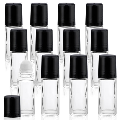 Mirrline 12 Pack 30ml/1oz Empty Glass Roll On Bottles with Plastic Roller Ball & Black Lid for Essential Oils, Perfume, and Cosmetic Oils Avelisse
