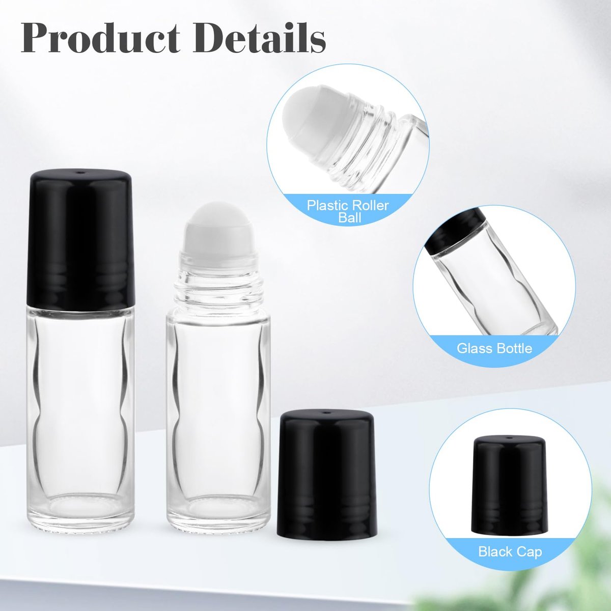 Mirrline 12 Pack 30ml/1oz Empty Glass Roll On Bottles with Plastic Roller Ball & Black Lid for Essential Oils, Perfume, and Cosmetic Oils Avelisse