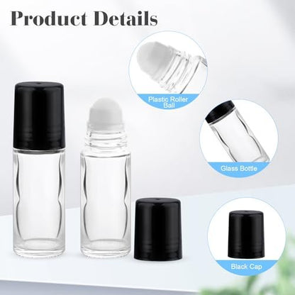 Mirrline 12 Pack 30ml/1oz Empty Glass Roll On Bottles with Plastic Roller Ball & Black Lid for Essential Oils, Perfume, and Cosmetic Oils Avelisse