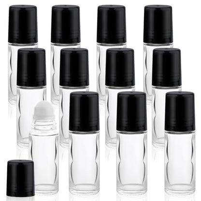 Mirrline 12 Pack 30ml/1oz Empty Glass Roll On Bottles with Plastic Roller Ball & Black Lid for Essential Oils, Perfume, and Cosmetic Oils Avelisse