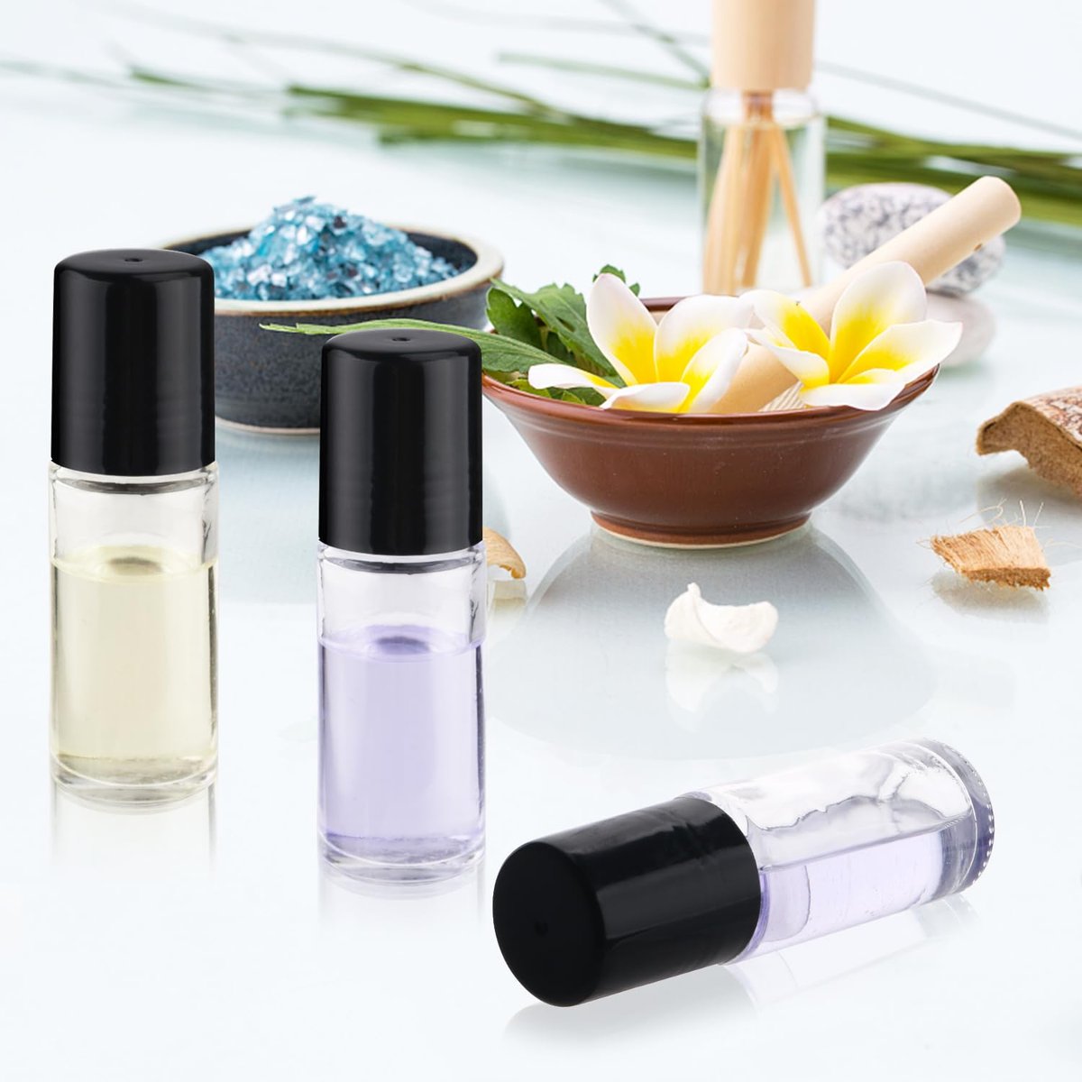 Mirrline 12 Pack 30ml/1oz Empty Glass Roll On Bottles with Plastic Roller Ball & Black Lid for Essential Oils, Perfume, and Cosmetic Oils Avelisse