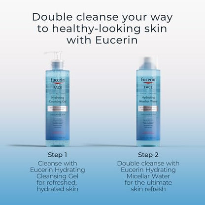 Eucerin Gentle Cleansing Hydrating Micellar Water with Hyaluronic Acid – Fragrance-Free Face Cleanser & Makeup Remover for All Skin Types, 13.5 Fl Oz