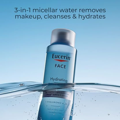 Eucerin Gentle Cleansing Hydrating Micellar Water with Hyaluronic Acid – Fragrance-Free Face Cleanser & Makeup Remover for All Skin Types, 13.5 Fl Oz
