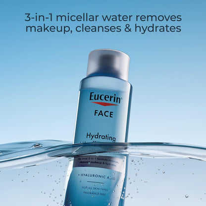 Eucerin Gentle Cleansing Hydrating Micellar Water with Hyaluronic Acid – Fragrance-Free Face Cleanser & Makeup Remover for All Skin Types, 13.5 Fl Oz