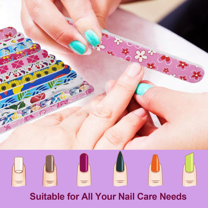 24 Pack Colorful Emery Board Nail Files - Double Sided 180 Grit for Natural Nails, Professional Manicure Tool for Shaping, Buffing & Smoothing - Flowery Design