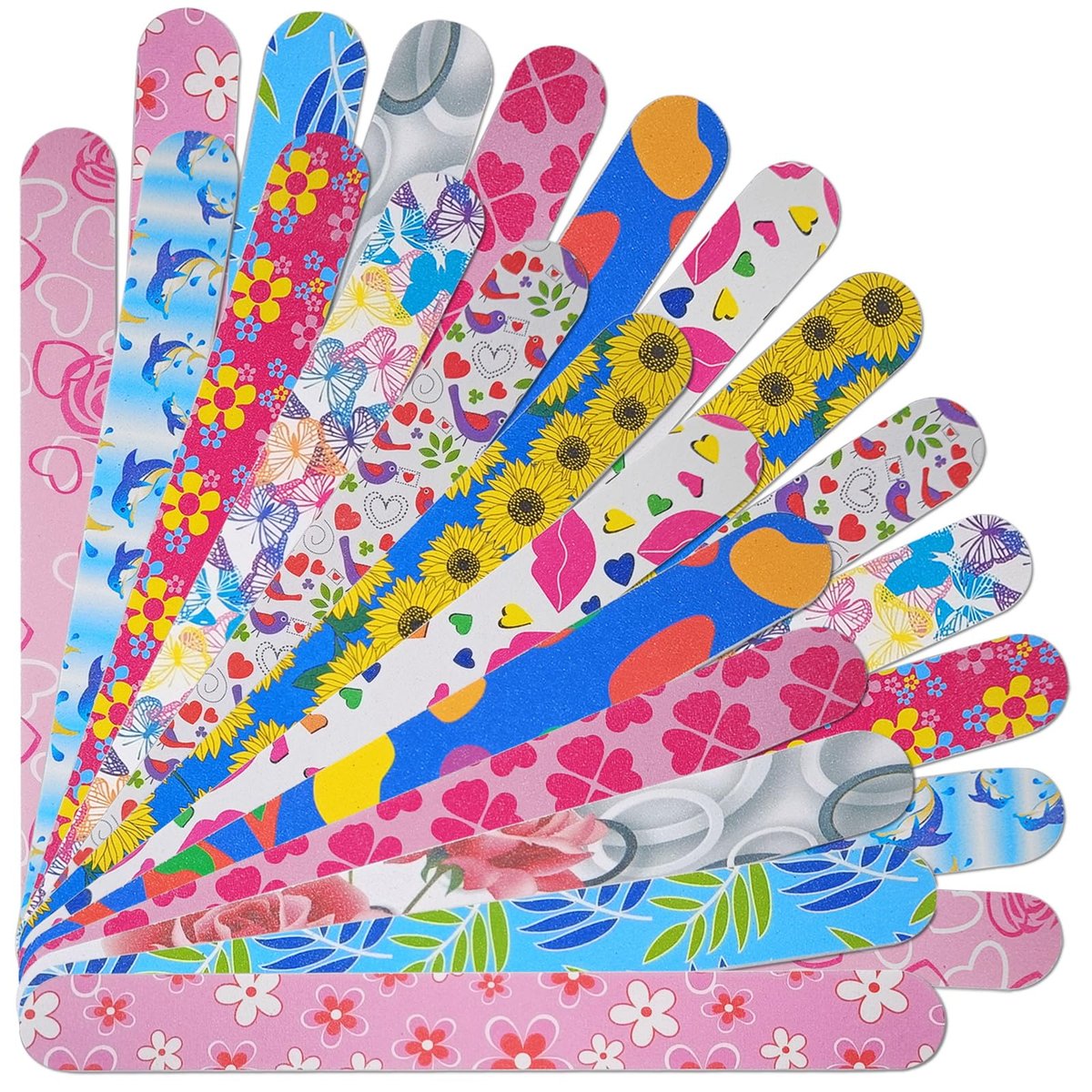 24 Pack Colorful Emery Board Nail Files - Double Sided 180 Grit for Natural Nails, Professional Manicure Tool for Shaping, Buffing & Smoothing - Flowery Design - görsel 1