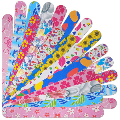 24 Pack Colorful Emery Board Nail Files - Double Sided 180 Grit for Natural Nails, Professional Manicure Tool for Shaping, Buffing & Smoothing - Flowery Design