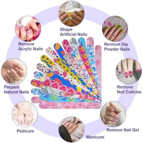 24 Pack Colorful Emery Board Nail Files - Double Sided 180 Grit for Natural Nails, Professional Manicure Tool for Shaping, Buffing & Smoothing - Flowery Design - görsel 12