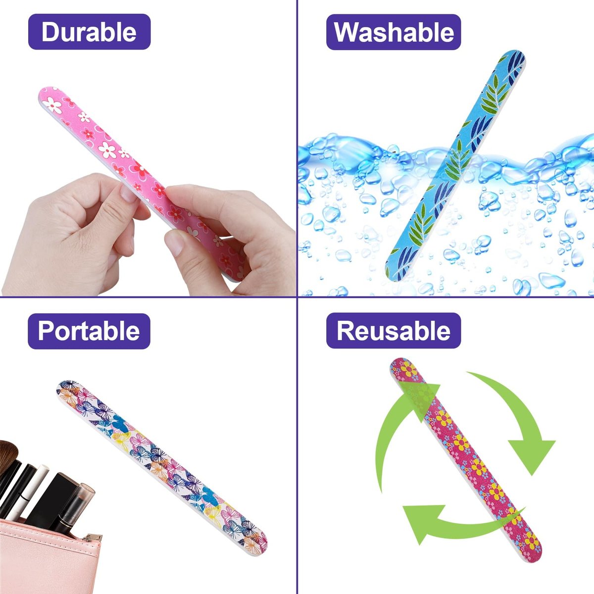 24 Pack Colorful Emery Board Nail Files - Double Sided 180 Grit for Natural Nails, Professional Manicure Tool for Shaping, Buffing & Smoothing - Flowery Design - görsel 9