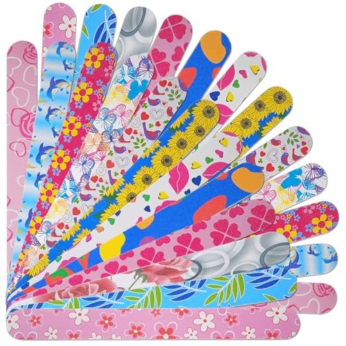 24 Pack Colorful Emery Board Nail Files - Double Sided 180 Grit for Natural Nails, Professional Manicure Tool for Shaping, Buffing & Smoothing - Flowery Design - görsel 2