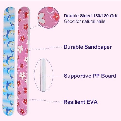 24 Pack Colorful Emery Board Nail Files - Double Sided 180 Grit for Natural Nails, Professional Manicure Tool for Shaping, Buffing & Smoothing - Flowery Design - görsel 8