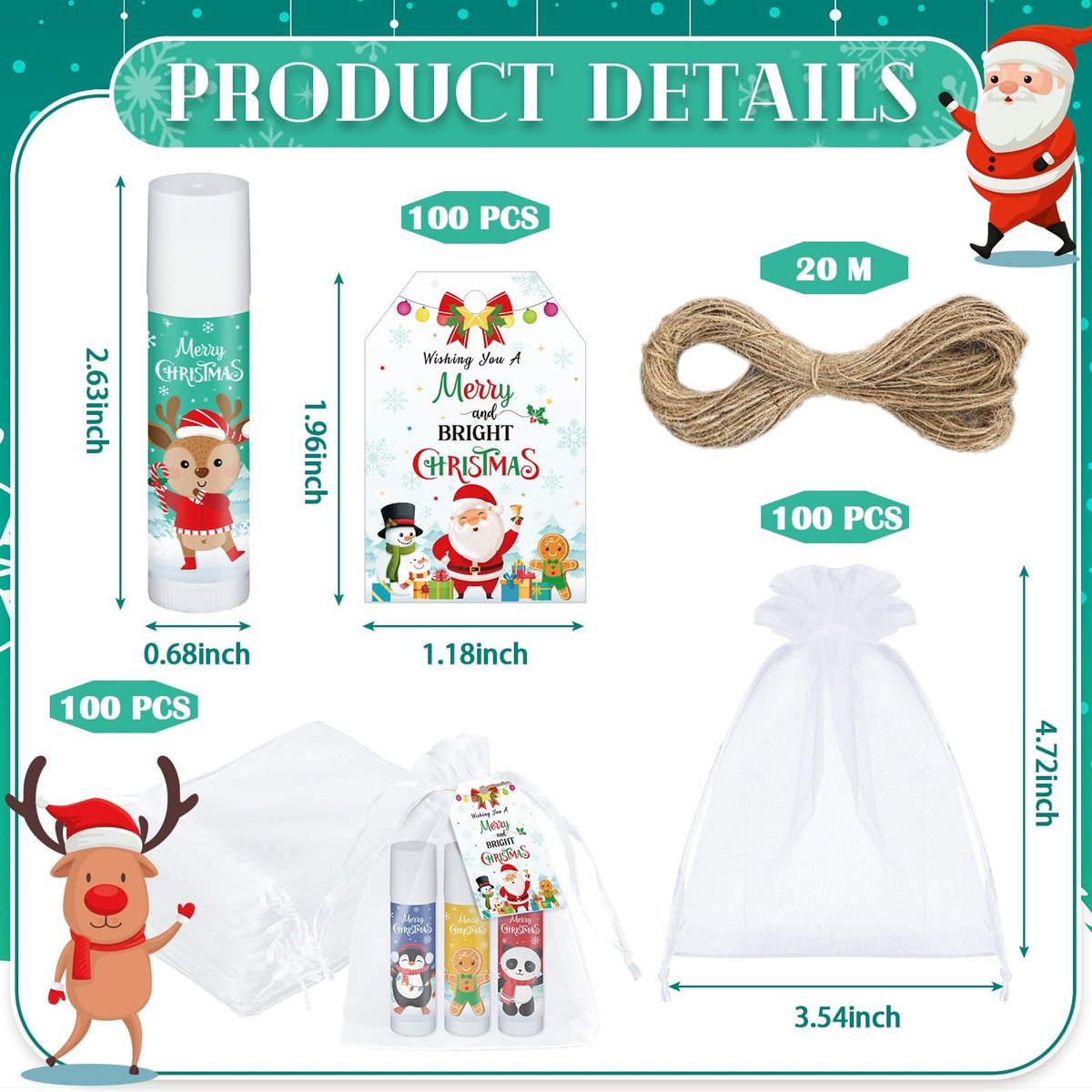 Siifert 100 Pack Christmas Lip Balm Bulk Party Favors, Holiday Stocking Stuffers for Women Men, Small Employee Appreciation Gifts, Winter Moisturizing Lip Care Set for Coworkers Staff Thank You Gifts - görsel 11