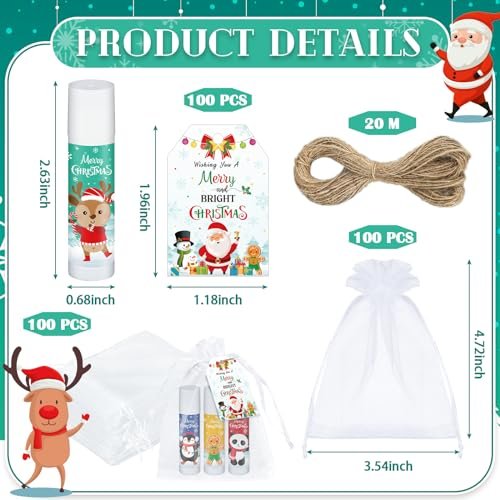 Siifert 100 Pack Christmas Lip Balm Bulk Party Favors, Holiday Stocking Stuffers for Women Men, Small Employee Appreciation Gifts, Winter Moisturizing Lip Care Set for Coworkers Staff Thank You Gifts - görsel 12