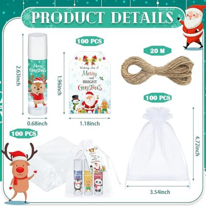 Siifert 100 Pack Christmas Lip Balm Bulk Party Favors, Holiday Stocking Stuffers for Women Men, Small Employee Appreciation Gifts, Winter Moisturizing Lip Care Set for Coworkers Staff Thank You Gifts