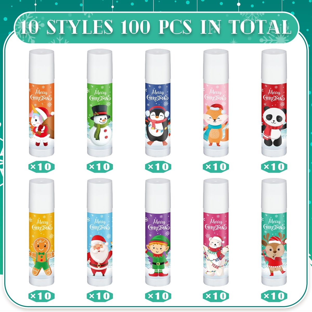 Siifert 100 Pack Christmas Lip Balm Bulk Party Favors, Holiday Stocking Stuffers for Women Men, Small Employee Appreciation Gifts, Winter Moisturizing Lip Care Set for Coworkers Staff Thank You Gifts - görsel 7
