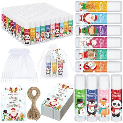 Siifert 100 Pack Christmas Lip Balm Bulk Party Favors, Holiday Stocking Stuffers for Women Men, Small Employee Appreciation Gifts, Winter Moisturizing Lip Care Set for Coworkers Staff Thank You Gifts