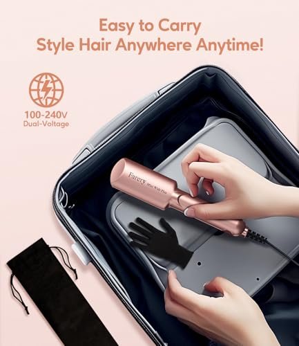 Farery Mini Flat Iron for Short Hair - 1.5 Inch Ceramic Hair Straightener with Argan Oil, Fast Heat, Anti-Scald, Dual Voltage Travel Iron with Storage Bag (Rose Gold) Avelisse