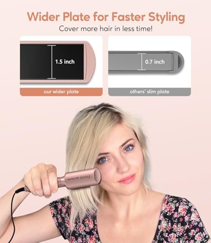 Farery Mini Flat Iron for Short Hair - 1.5 Inch Ceramic Hair Straightener with Argan Oil, Fast Heat, Anti-Scald, Dual Voltage Travel Iron with Storage Bag (Rose Gold) Avelisse