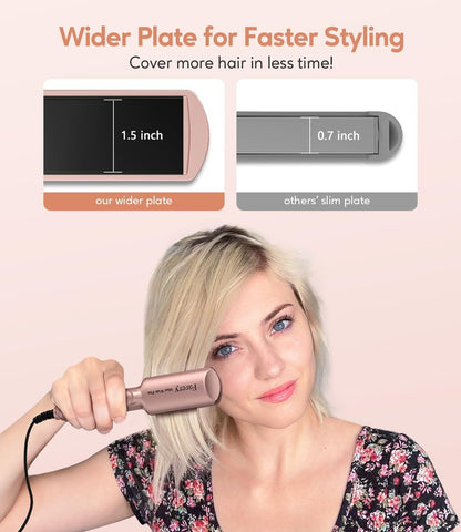 Farery Mini Flat Iron for Short Hair - 1.5 Inch Ceramic Hair Straightener with Argan Oil, Fast Heat, Anti-Scald, Dual Voltage Travel Iron with Storage Bag (Rose Gold) Avelisse