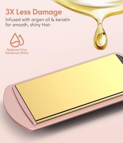 Farery Mini Flat Iron for Short Hair - 1.5 Inch Ceramic Hair Straightener with Argan Oil, Fast Heat, Anti-Scald, Dual Voltage Travel Iron with Storage Bag (Rose Gold) Avelisse