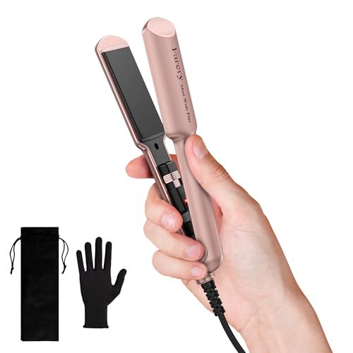 Farery Mini Flat Iron for Short Hair - 1.5 Inch Ceramic Hair Straightener with Argan Oil, Fast Heat, Anti-Scald, Dual Voltage Travel Iron with Storage Bag (Rose Gold) Avelisse